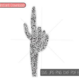 Cactus Doodle Illustration SVG, Téléchargement instantané, Imprimable, Zip comprend 8 fichiers! Glowforge, Cricut, Silhouette, Numérique, Coupe, Pochoir