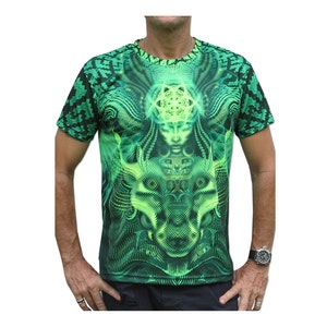 Psychedelic T shirt, &#39;Lime Foxy Lady&#39; UV active, Trippy T shirt, Festival t shirt, Psy Trance, Rave wear, Psychedelic clothing