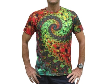 Maglietta psichedelica, 'Whirlpool Fractal'. UV attivo, maglietta Trippy, maglietta Festival, Psy Trance, abbigliamento Rave, abbigliamento psichedelico