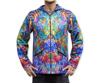 Bluza z kapturem psychodeliczna, „Holograficzny ołtarz”, Visionary Art. Reaktywna UV, psychodeliczna, kurtka Goa Rave
