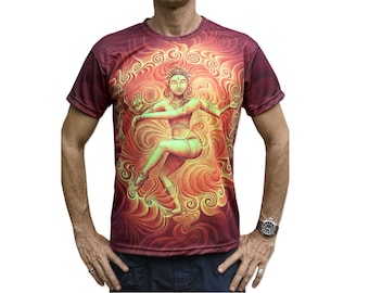 UV Sublime Psychedelic T-shirt, 'Nataraja Fire Dance UV'. Sublimation print Trippy T-shirt, UV active, trancewear, festivalwear, Fractal