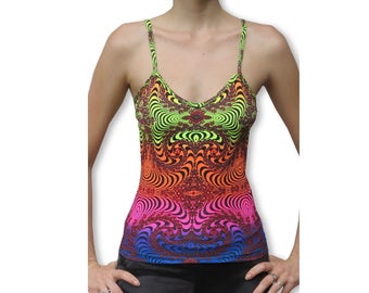 Psychedelic top 'Rainbow Fractal' strap top. UV active rave wear, Trance festival clothing, Trippy top, burning man costumes, Boho top.