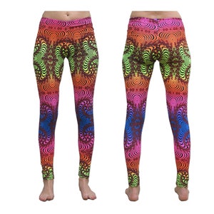 Psychedelic leggings, Rainbow Fractal. Printed Leggings / tights. Hippie leggings, UV active, trippy tights, yoga leggings, festival wear