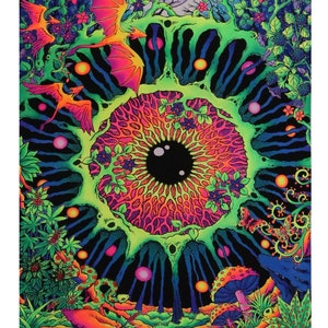 Trippy wall art 'Cosmic Eye'. Psychedelic tapestry, Blacklight tapestry, Trippy wall-hanging, UV reactive wall hanging, Psytrance Deco, LSD image 1