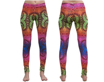 Psychedelic leggings, Rainbow Fractal. Printed Leggings / tights. Hippie leggings, UV active, trippy tights, yoga leggings, festival wear