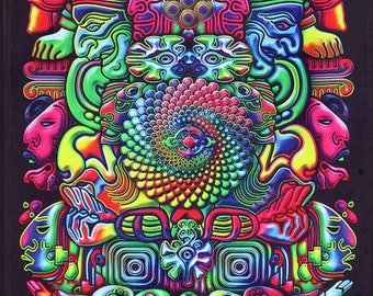 Arazzo da parete Trippy, arazzo psichedelico 'Rainbow Totem'. Arte da parete trippy stampata digitalmente, decorazioni per la casa, arte visionaria, arte Boho, arte Maya