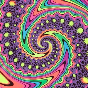Trippy wall hanging &#39;Fractal Spin&#39;. Psychedelic tapestry, trippy wall art. UV reactive wall-hanging, Psytrance Deco, Trippy Tapestry, Spiral