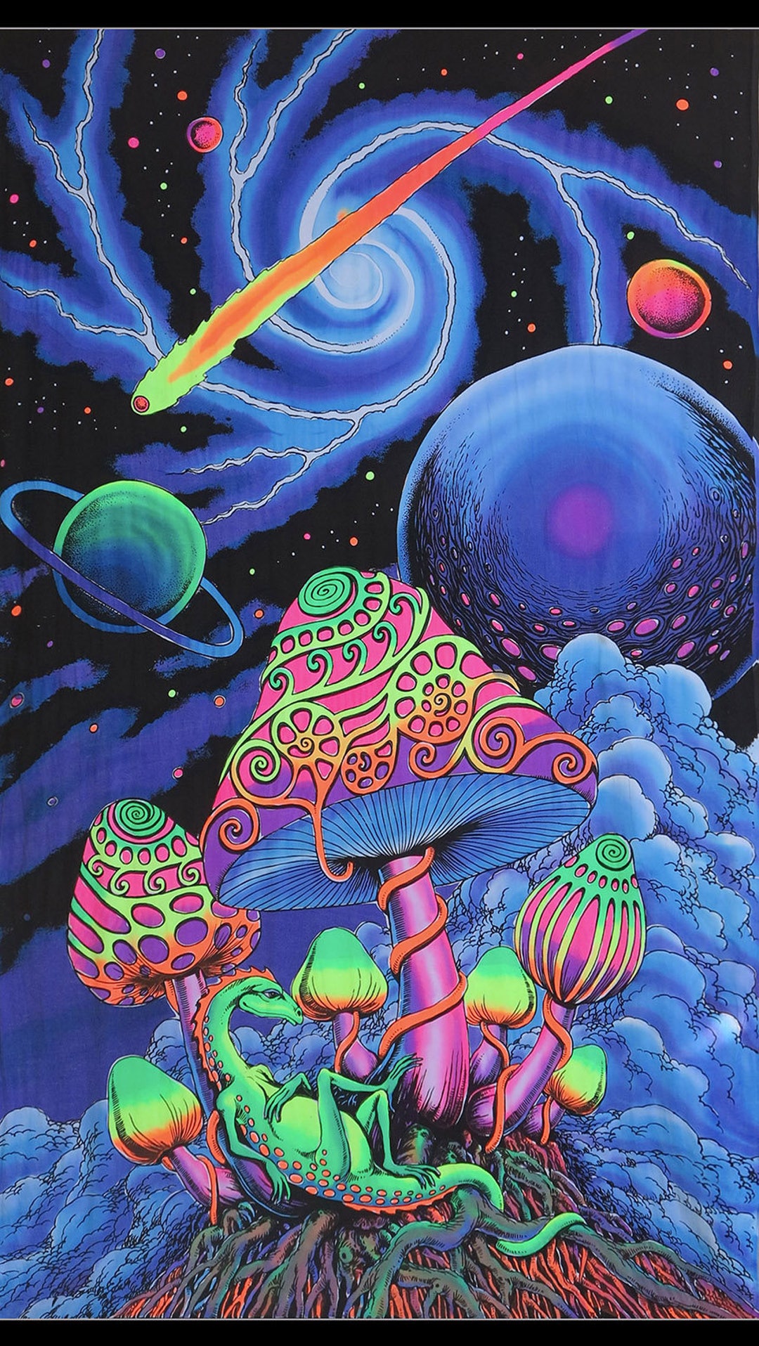 Trippy Wall Art 'cosmic Shrooms' Psychedelic Tapestry, Trippy Wall ...