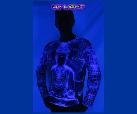 Psychedelic Long Sleeve T shirt 'Ocean Buddha'. Sublimation print. Trippy T shirt, UV active, rave, trancewear, festival wear, visionary art Psychedelic Long Sleeve T shirt 'Ocean Buddha'. Sublimation print. Trippy T shirt, UV active, rave, trancewear, festival wear, visionary art