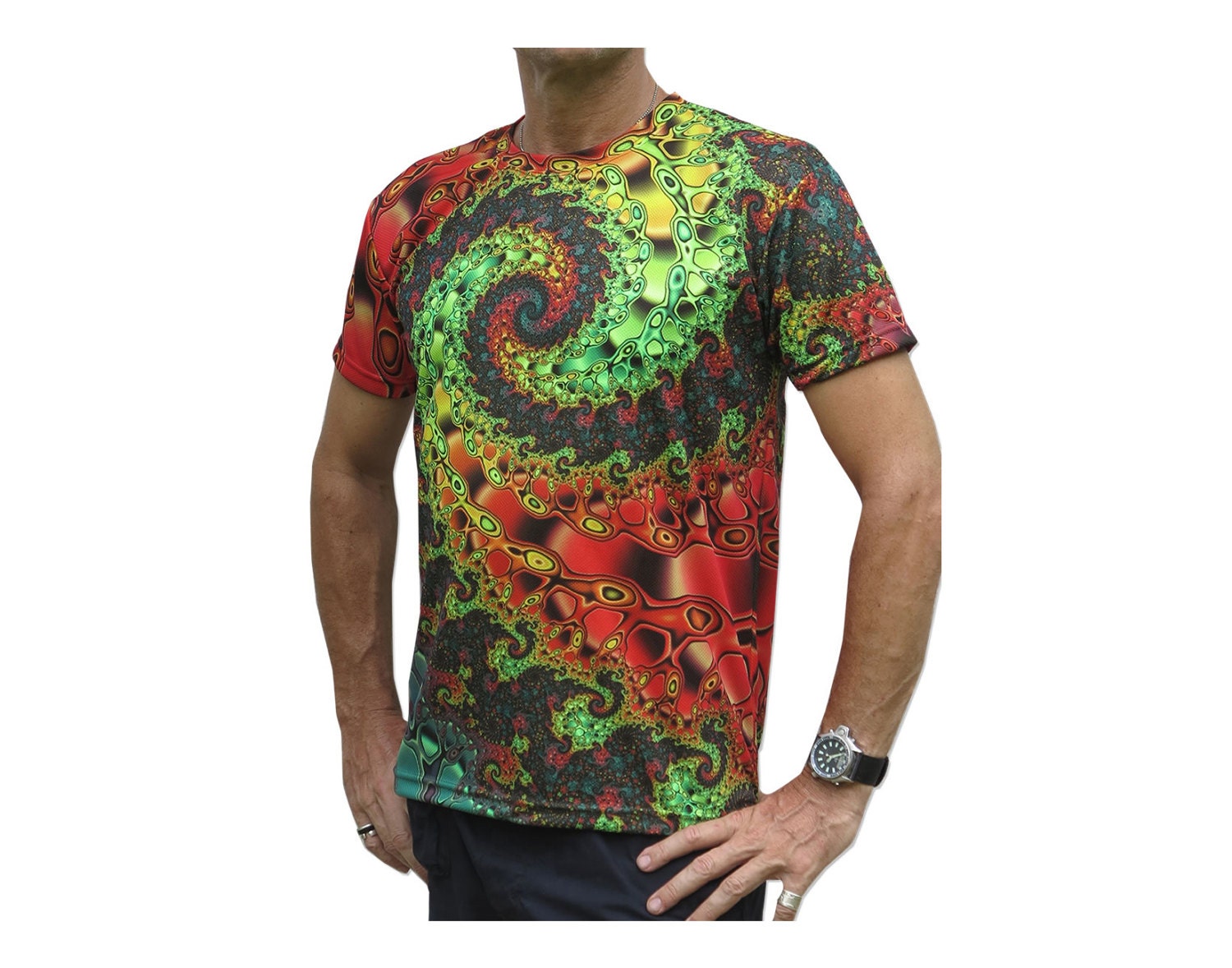 Psychedelische t-Shirt ‘Whirlpool Fraktal’. UV aktiv | Etsy