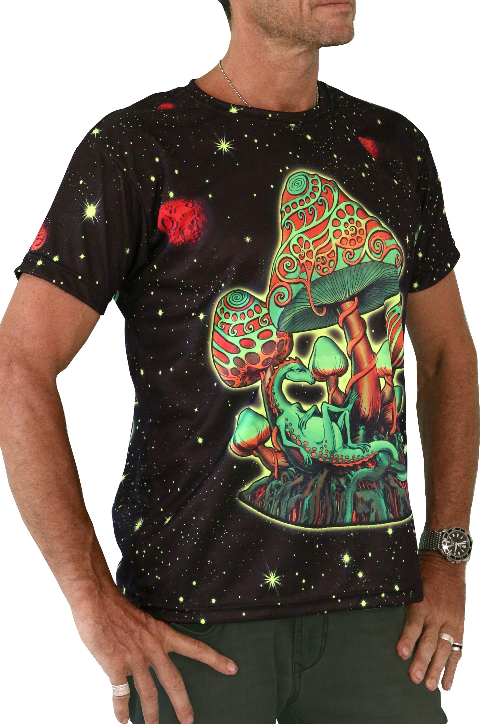 Psychedelic Cosmic Shrooms UV Active Trippy T shirt 3D
