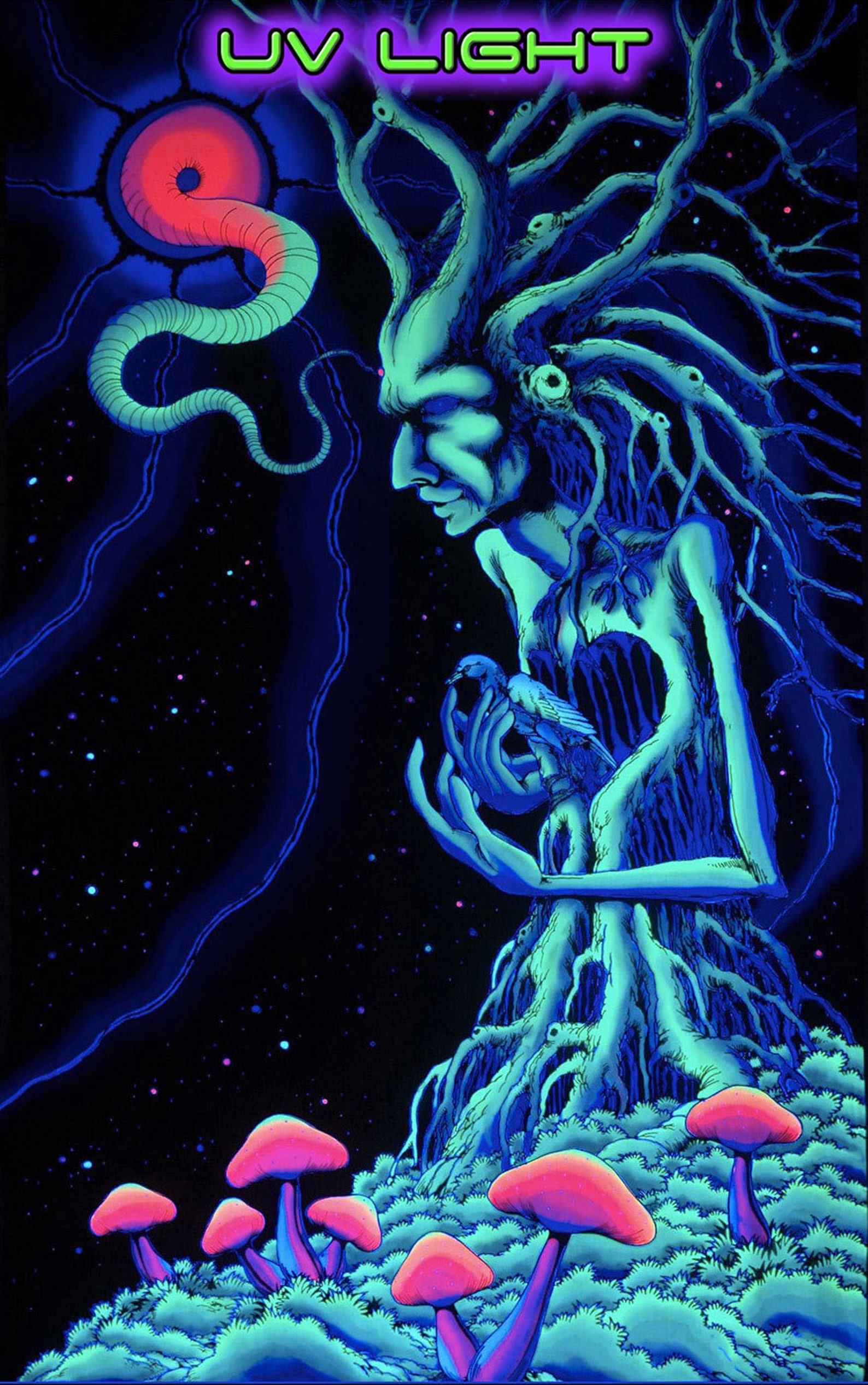 Trippy wall art 'Tree Spirit'. Psychedelic tapestry Etsy