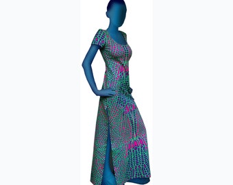 Psychedelic dress  'Acid Dragonfly'. Full length dress, UV active, trippy dress, trance wear, evening wear, long dress, rave festival dress.