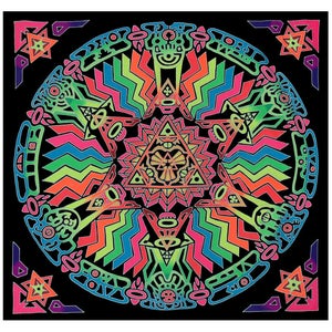 Psychedelic Tapestry &#39;Stargate Mandala&#39;. Hand painted trippy wall art, UV reactive rave festival banner, Psytrance backdrop, Trippy bedcover