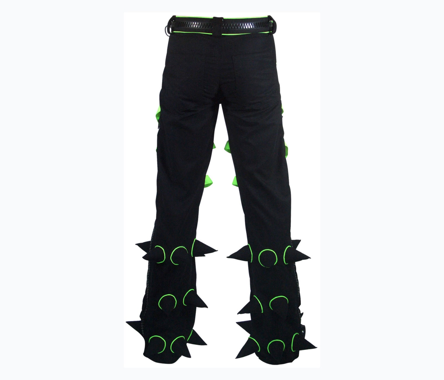 Spikey Pants : Black Trousers With Soft Spikes, UV Lime Piping and