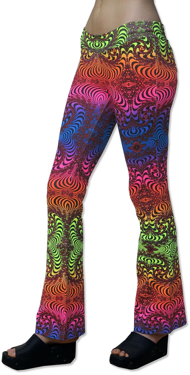 Trippy tights Psychedelic Flares : Rainbow Fractal yoga pants printed rave leggings yoga boho leggings Cotton lycra UV active Bootcut