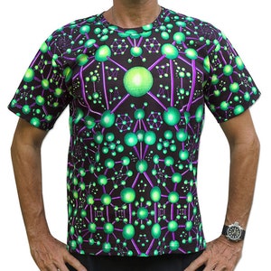 Psychedelic t shirt &#39;Alien Molecule&#39;. Goa clothing, Psy trance festival T shirt, UV active Rave wear, rave T shirt, Psychedelic clothing