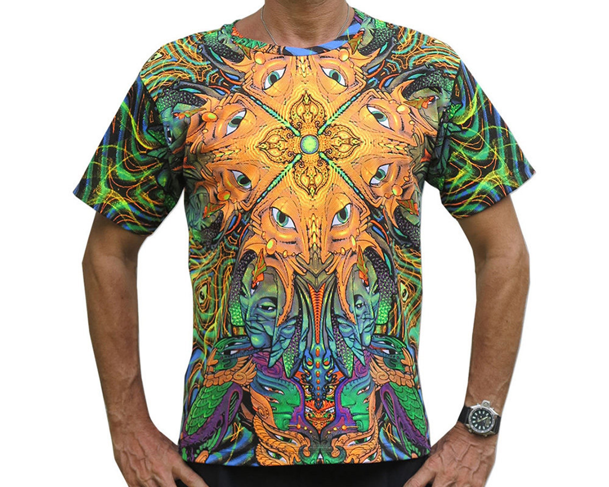 Discover Psychedelic Polymorph Goa UV Active Psy Trance Festival T Shirt 3D