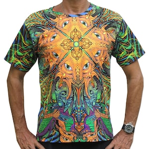 Psychedelic t shirt, 'Polymorph'. Goa clothing, UV active Psy trance festival T shirt, Rave wear, Visionary art t shirt. Psytrance T shirt