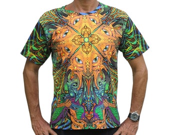 Maglietta psichedelica, 'Polymorph'. Abbigliamento Goa, maglietta UV active Psy trance festival, abbigliamento Rave, maglietta d'arte visionaria. Maglietta Psytrance