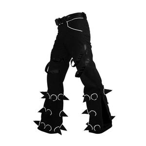 Spikey Black / UV Lime Microfibre Pants. Punk - Rave Trousers With
