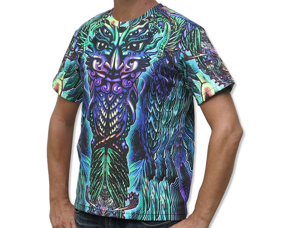 Psychedelic T shirt 'Rainbow Barong Totem'. Goa | Etsy