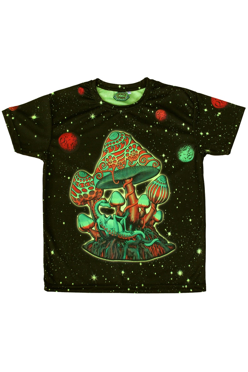 Psychedelic T Shirt Cosmic Shrooms. UV Active Trippy T Shirt | Etsy