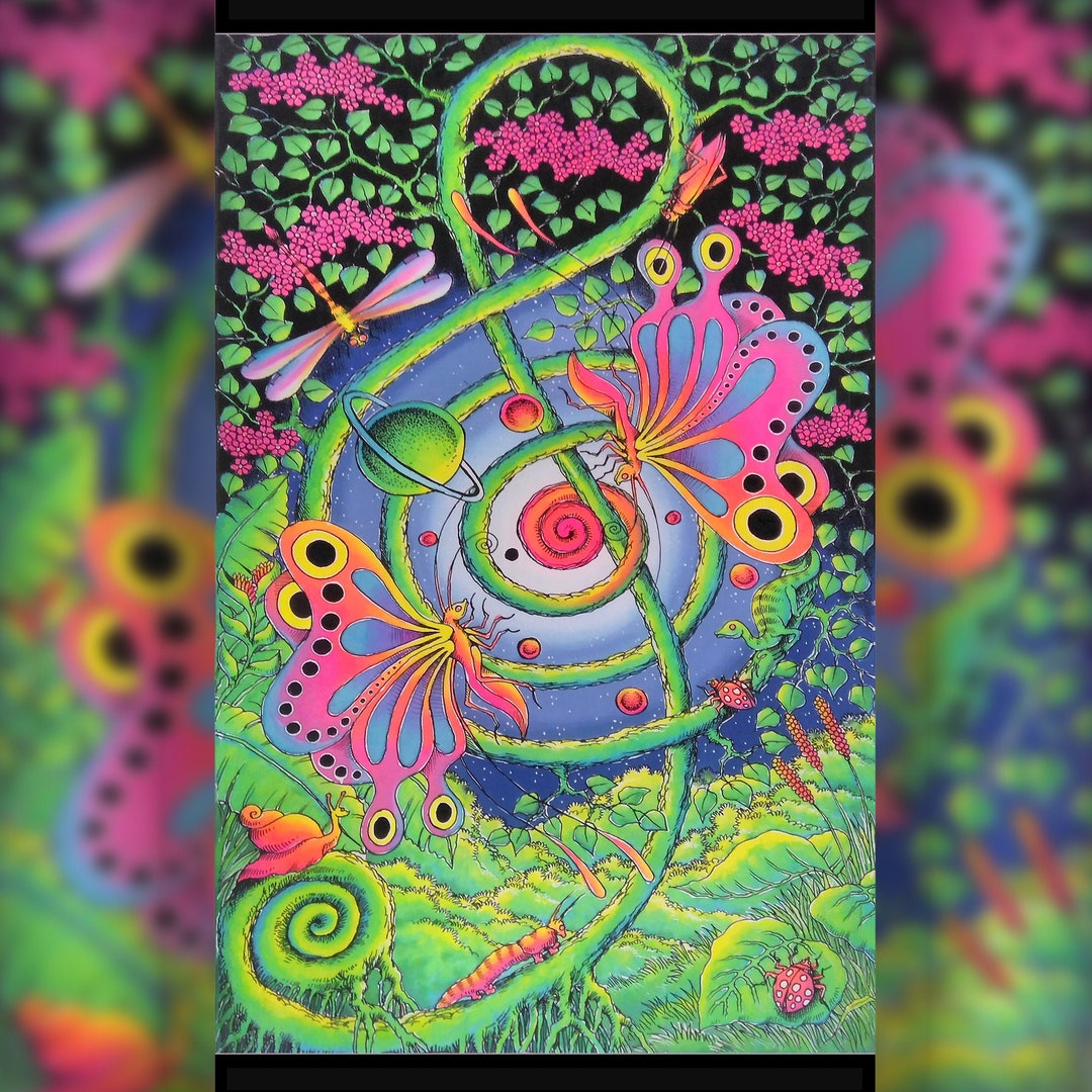 Psychedelic Tapestry, 'dance of the Butterflies' UV Active Wall Hanging