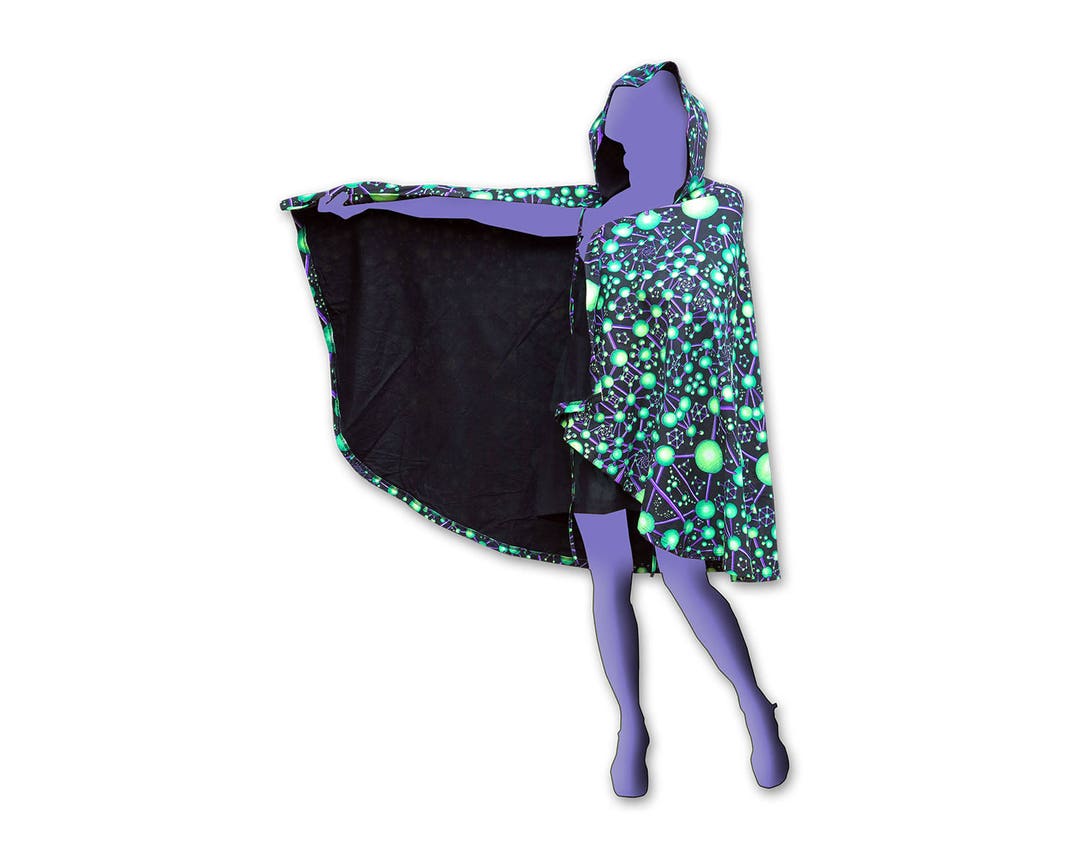 Hooded Cape: "atomic Alien". Psychedelic Poncho. UV Reactive Cloak With ...