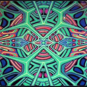 Psychedelic tapestry &#39;Kosmetica&#39;. Giant Hand painted trippy wall art, UV reactive rave festival banner, Psytrance backdrop, trippy tapestry