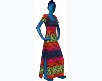 Robe psychédélique 'Rainbow Fractal'. Robe longue, anti-UV, robe trippy, vêtements de transe, tenues de soirée, robe longue, robe de festival rave.