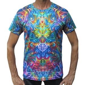 Psychedelic T shirt &#39;Holographic Altar&#39;. Trippy T shirt, Festival t shirt, Psy Trance, Rave wear, Psychedelic clothing, visionary art