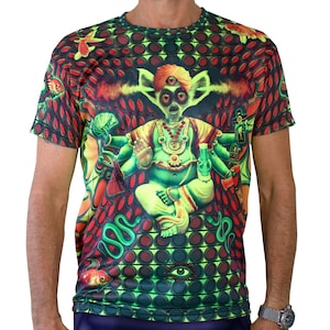 Psychedelic T shirt 'Fake Guru'. UV active, Trippy T shirt by Mad Tribe, Festival t shirt, Psy Trance, Rave wear, Psychedelic clothing