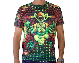 Psychedelic T shirt 'Fake Guru'. UV active, Trippy T shirt by Mad Tribe, Festival t shirt, Psy Trance, Rave wear, Psychedelic clothing
