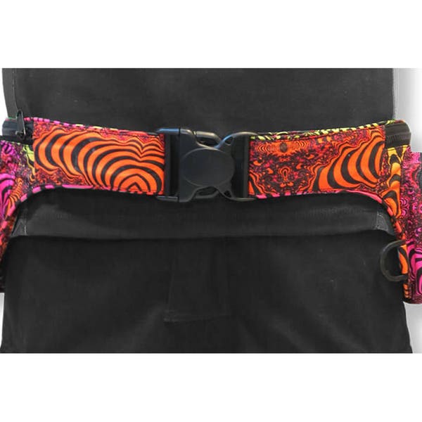 Utility Belt 'Rainbow Fractal'. Festival fanny pack, Space Tribe multi pocket belt. UV active money belt, pouch belt, psychedelic hip bag.