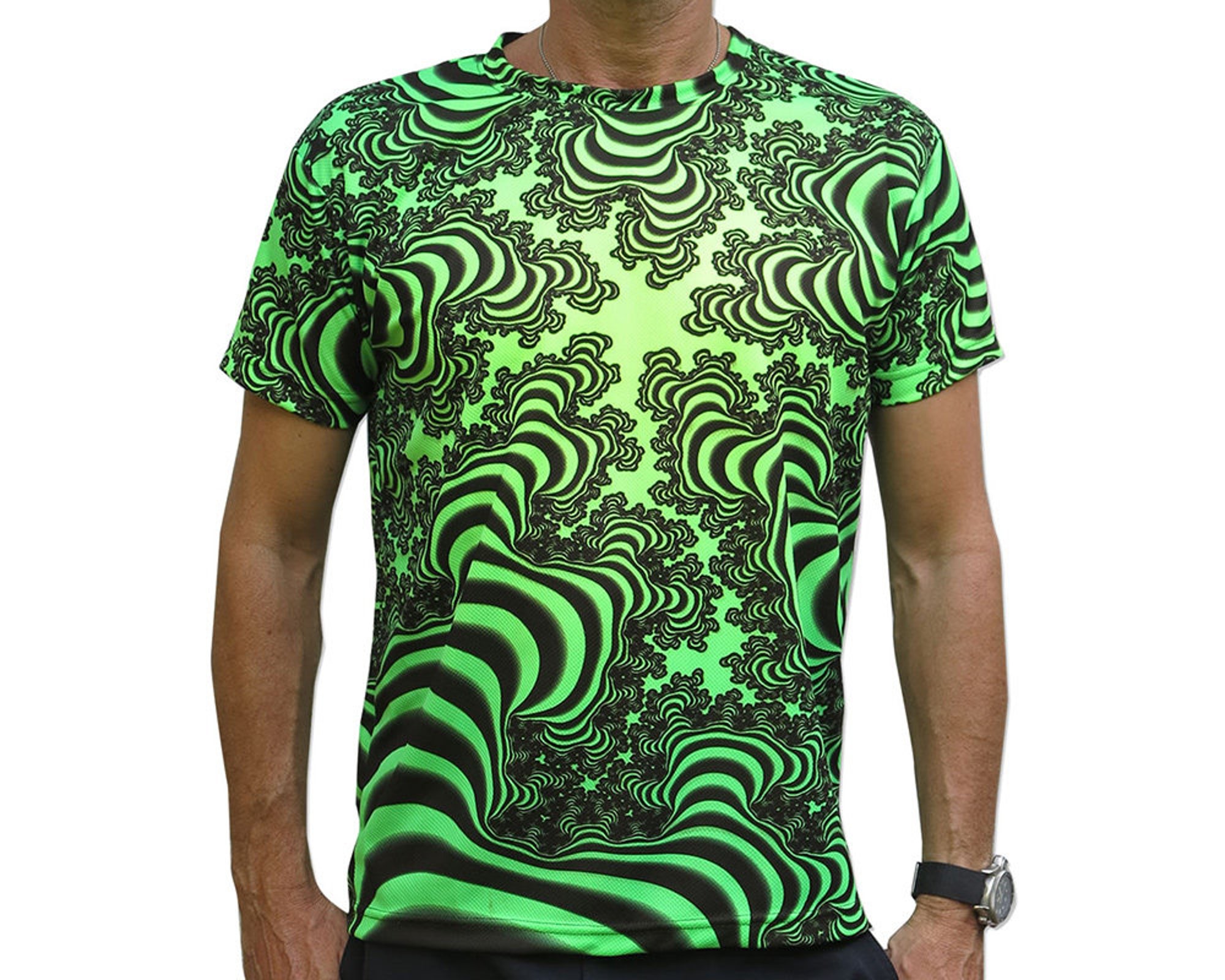 Psychedelic T shirt 'Lime Valley Fractal UV Trippy T shirt 3D