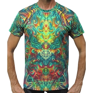 Psychedelic T shirt 'Holographic Altar UV'. UV active, Trippy T shirt, Festival t shirt, Psy Trance, Rave wear, Psychedelic clothing