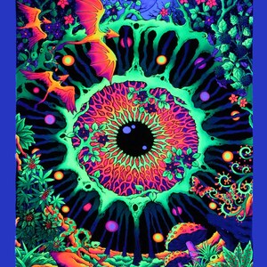 Trippy wall art 'Cosmic Eye'. Psychedelic tapestry, Blacklight tapestry, Trippy wall-hanging, UV reactive wall hanging, Psytrance Deco, LSD image 3