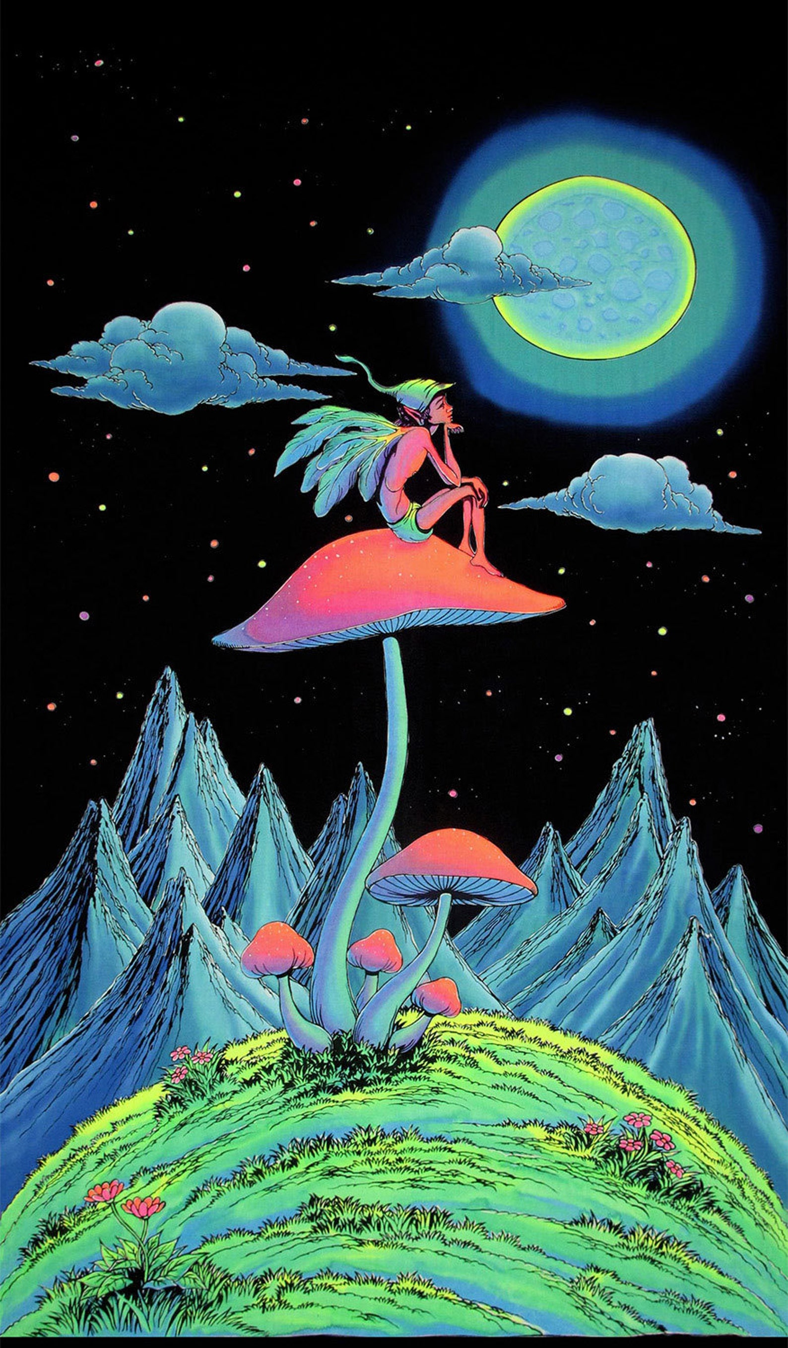 Trippy wall art 'Mushroom Fairy' Psychedelic tapestry Etsy