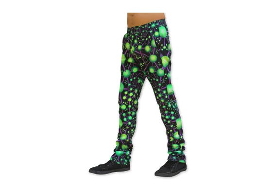 パンツ 00s space tribe piping ravepants y2k y3k Chill Out Pants, Psychedelic 'atomic Alien', Cotton Fleece