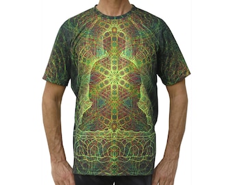 Psychedelic T shirt 'Rainbow Buddha' UV active, Trippy T shirt, Festival t shirt, Psy Trance, Rave wear, Psychedelic clothing, visionary art