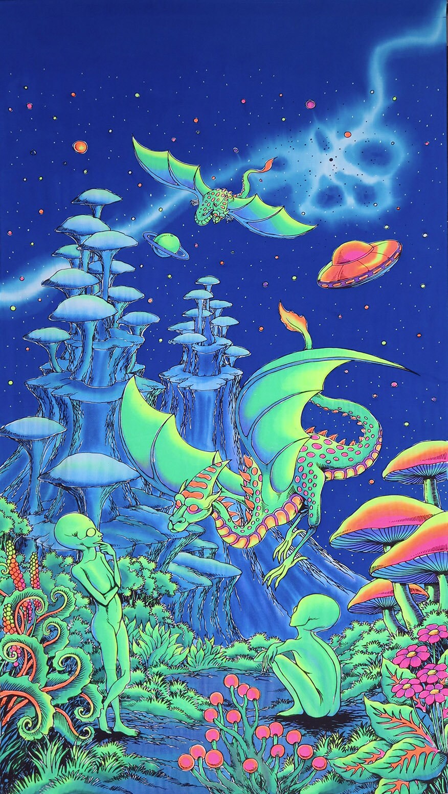 Trippy wall hanging 'Aliens and Dragons'. Fantasy Etsy