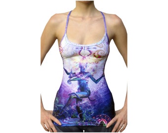 Lace back top 'Serpentine Apotheosis'. Sublime open back top. Psychedelic, UV active, trippy, festival clothing, visionary art, girls top