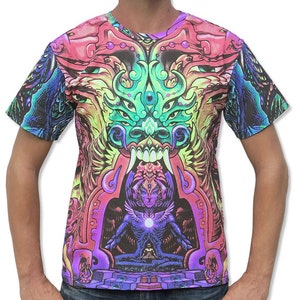 Psychedelic t shirt 'Alpha Centauri'. Goa clothing, UV active Psy trance festival T shirt, Rave wear, Visionary art t shirt.