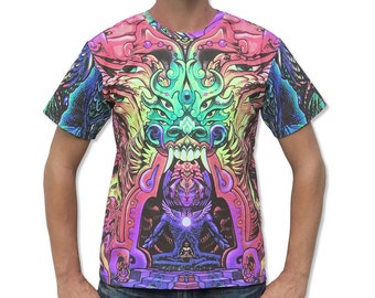 Psychedelic t shirt 'Alpha Centauri'. Goa clothing, UV active Psy trance festival T shirt, Rave wear, Visionary art t shirt.