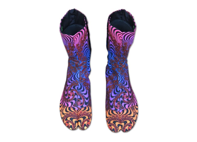 Tabi boots, Ninja boots Rainbow Fractal, Comfortable colorful ninja shoes. Vegan boots with flat sole. Japanese shoe, barefoot shoes image 1