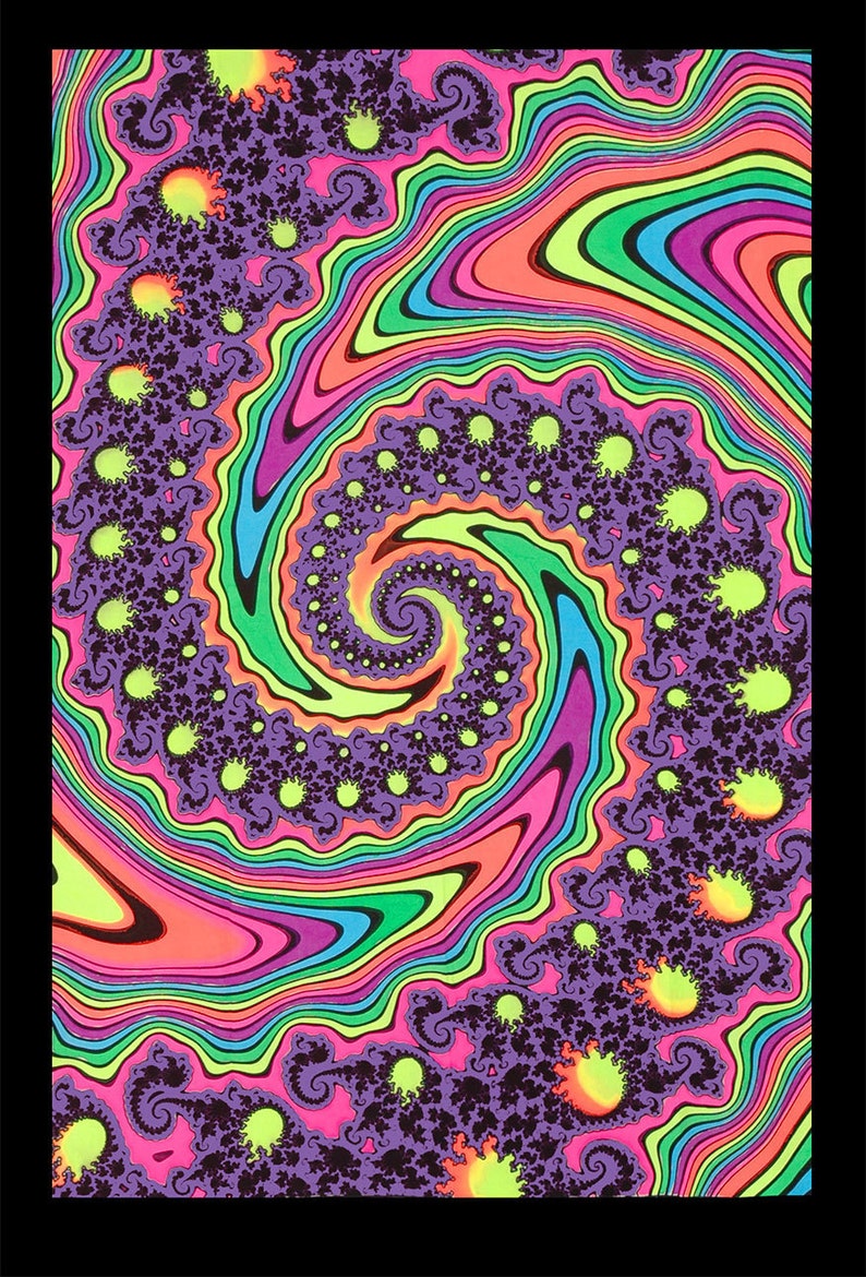 Trippy Wall Hanging Fractal Spin Psychedelic Tapestry Art Uv Active Batik Boho Spiral Decor