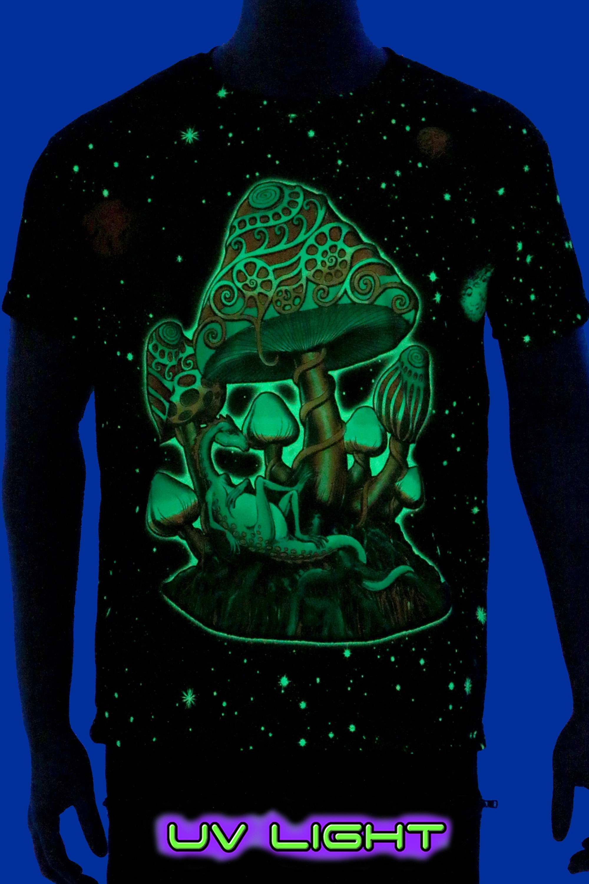 Psychedelic Cosmic Shrooms UV Active Trippy T shirt 3D