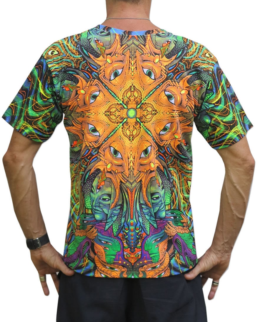 Buy Psychedelic T Shirt polymorph . Goa Clothing UV Active Psy
