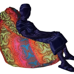 Giant Beanbag : Rainbow Fractal, Psychedelic printed bean bag cover, UV active Fatboy, Trippy, beanbag chair cover (filling not included)